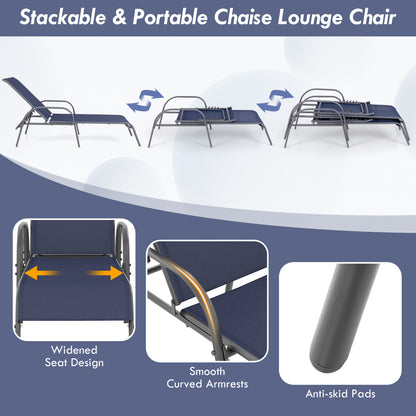 2 Pcs Outdoor Patio Lounge Chair, Adjustable Reclining Armrest, Navy Outdoor Chaise Lounges at Gallery Canada