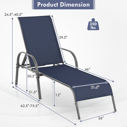 2 Pcs Outdoor Patio Lounge Chair, Adjustable Reclining Armrest, Navy Outdoor Chaise Lounges at Gallery Canada