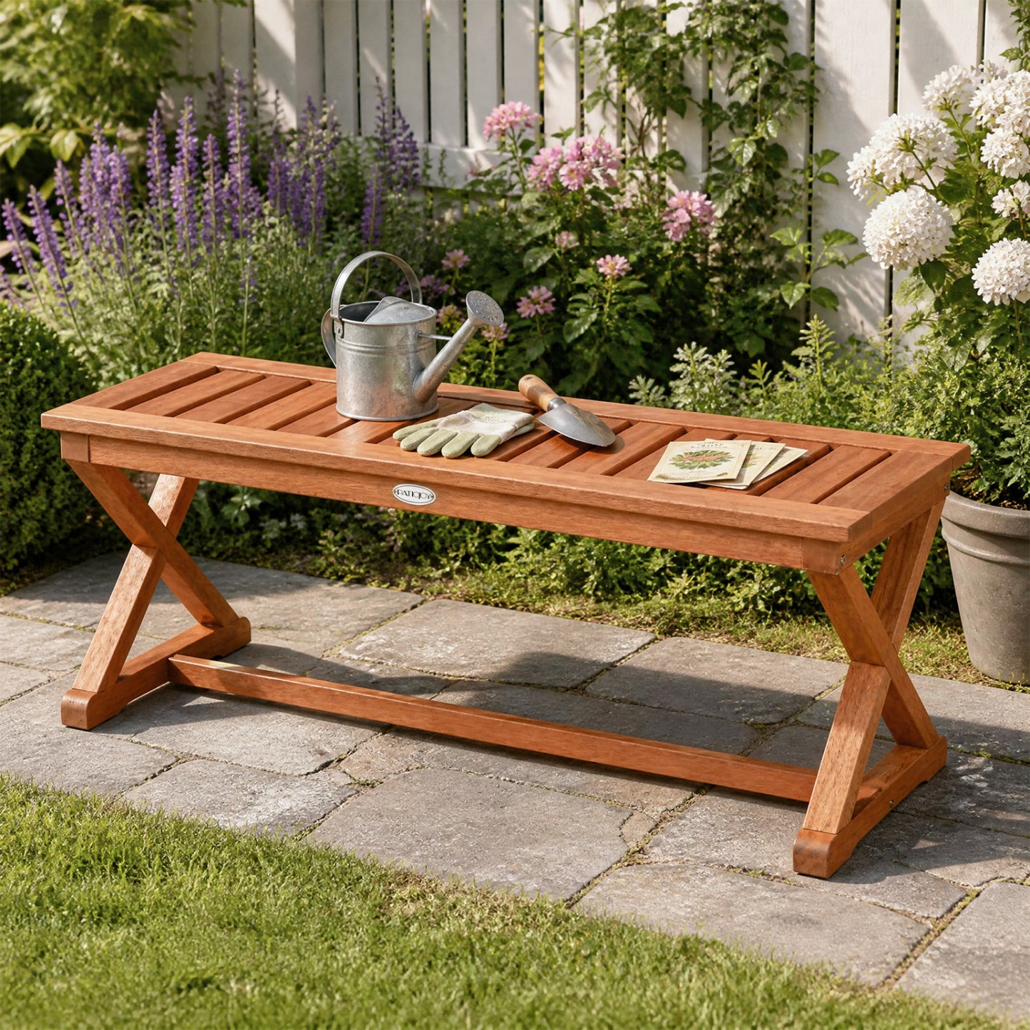 2-Person 44" Solid Wood Outdoor Bench, Slatted Seat