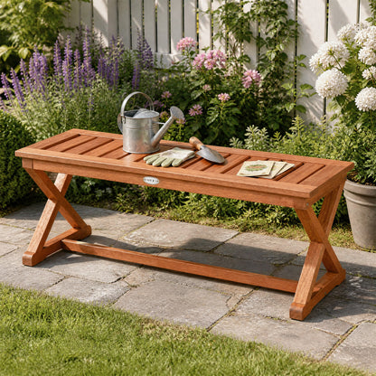 2-Person 44" Solid Wood Outdoor Bench, Slatted Seat