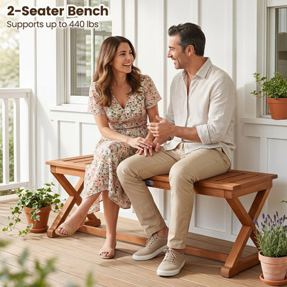 2-Person 44" Solid Wood Outdoor Bench, Slatted Seat
