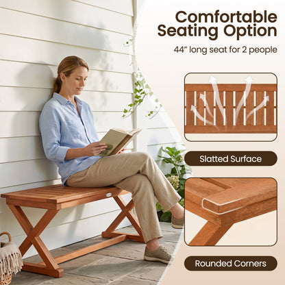 2-Person 44" Solid Wood Outdoor Bench, Slatted Seat
