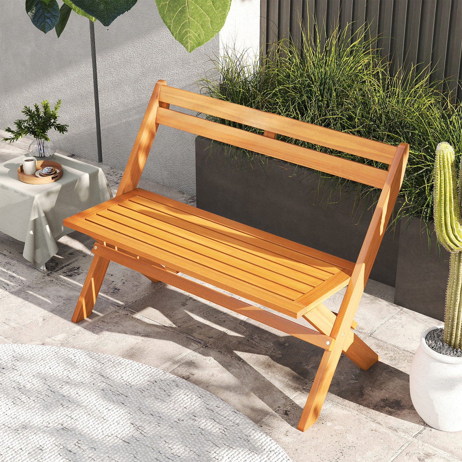 2-Person Acacia Wood Patio Garden Bench with 800 lbs Capacity Outdoor Benches at Gallery Canada