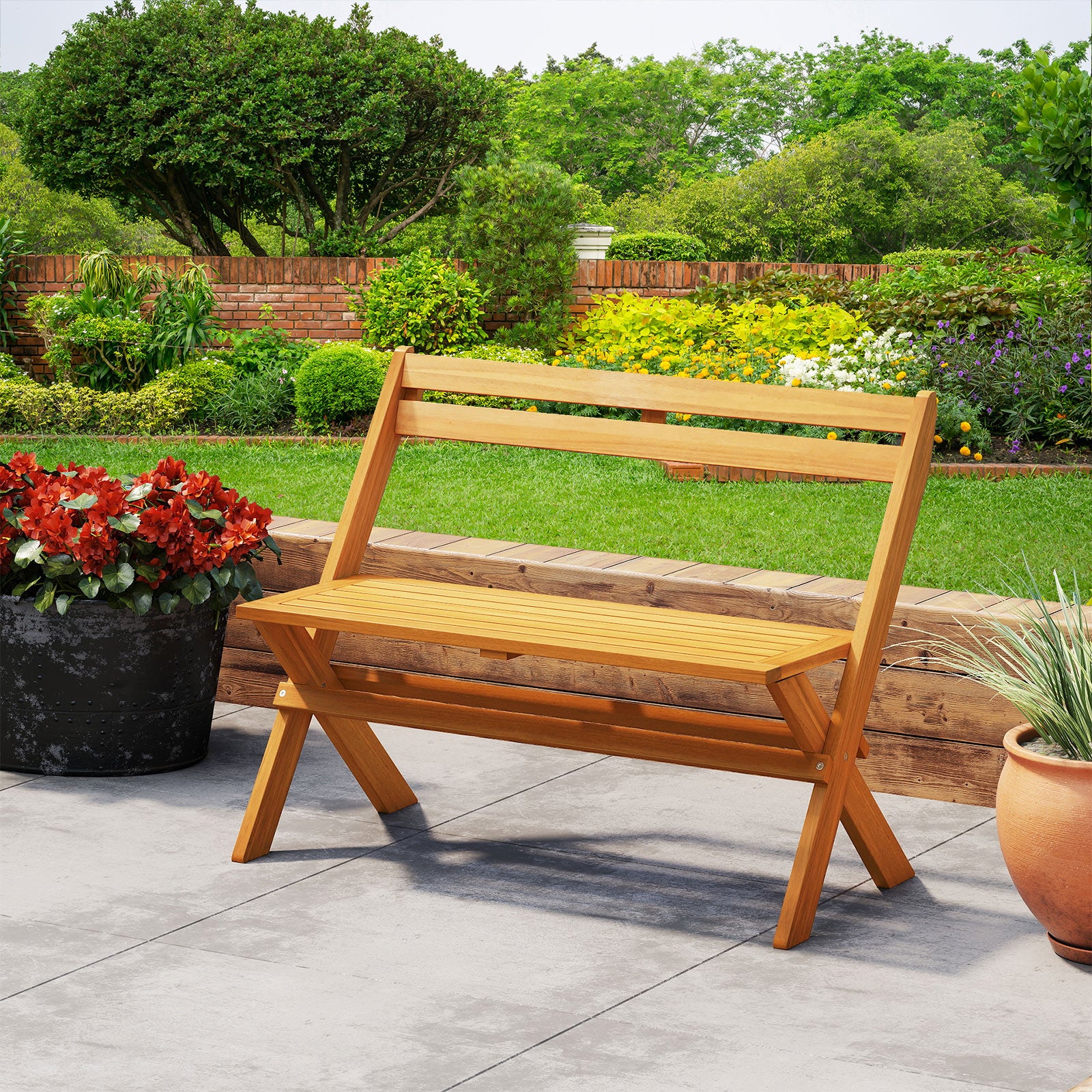2-Person Acacia Wood Patio Garden Bench with 800 lbs Capacity Outdoor Benches at Gallery Canada
