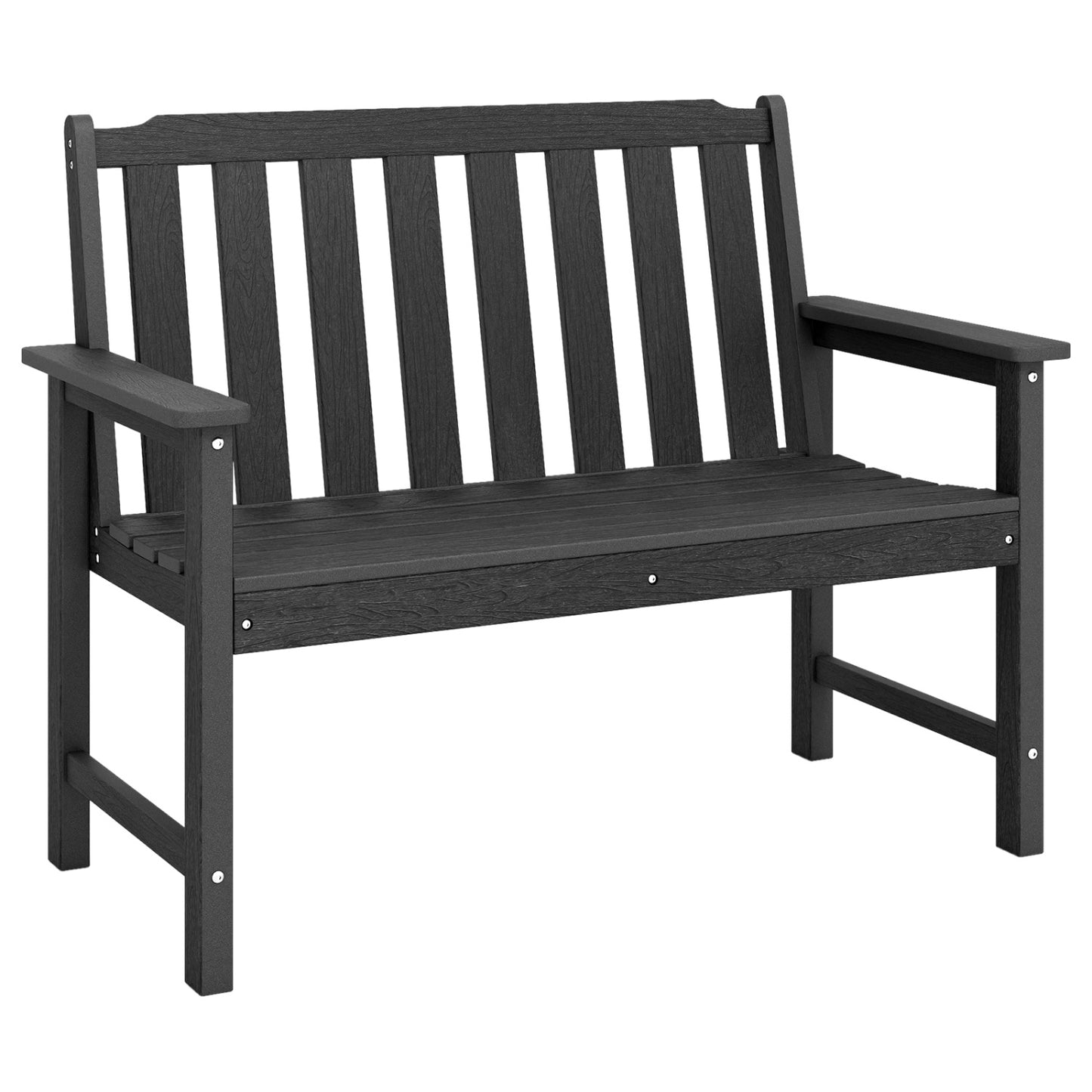 2-Person HDPE Outdoor Garden Bench, Backrest, Armrests, Black