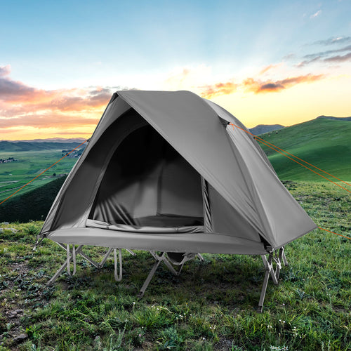 2-Person Camping Cot Tent Foldable Off-Ground Camping Combo for Adults-Grey, Gray