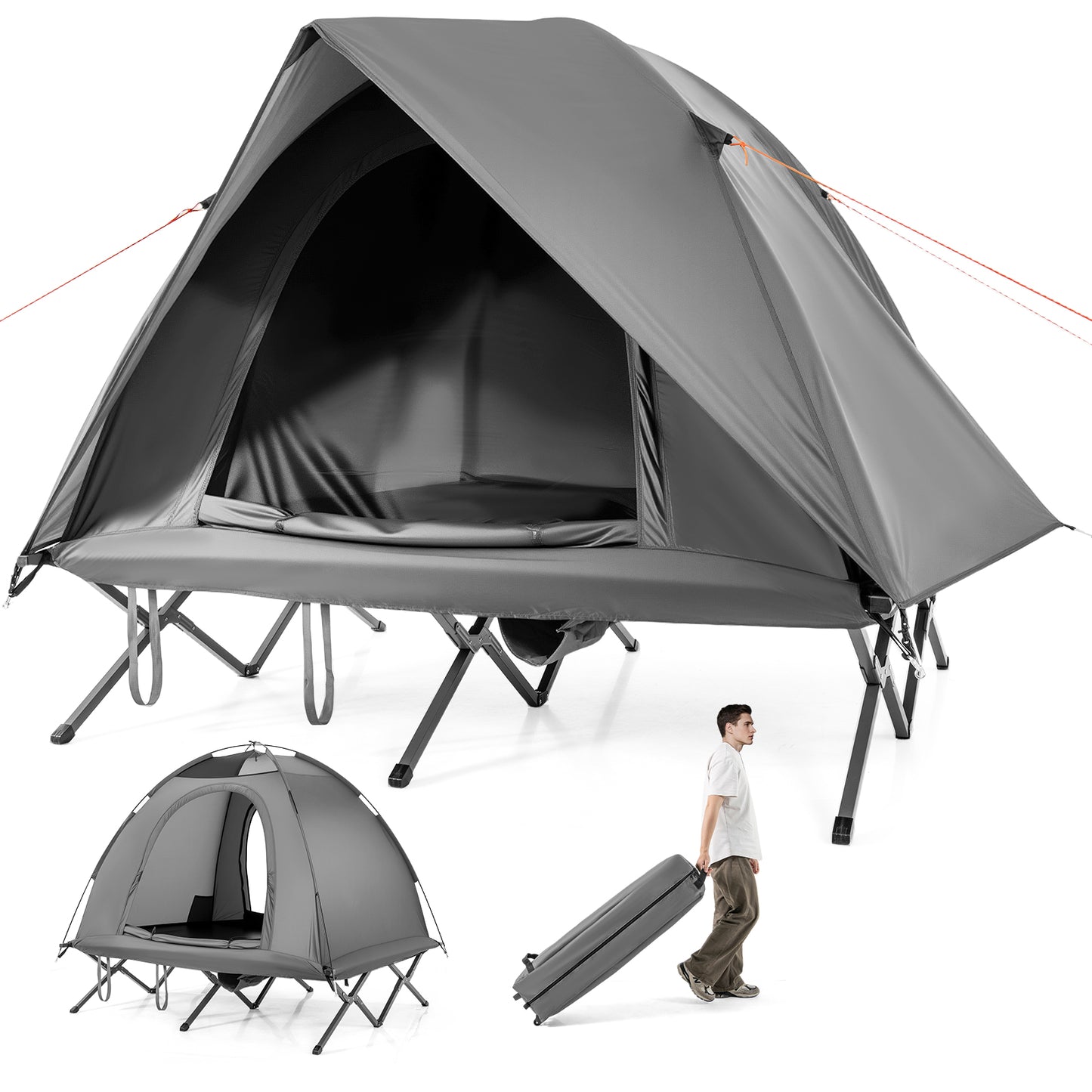 2-Person Camping Cot Tent, Foldable Off-Ground Combo, Grey Tents at Gallery Canada