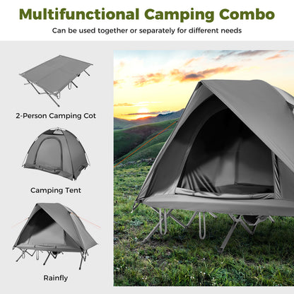 2-Person Camping Cot Tent Foldable Off-Ground Camping Combo for Adults-Grey, Gray Tents at Gallery Canada