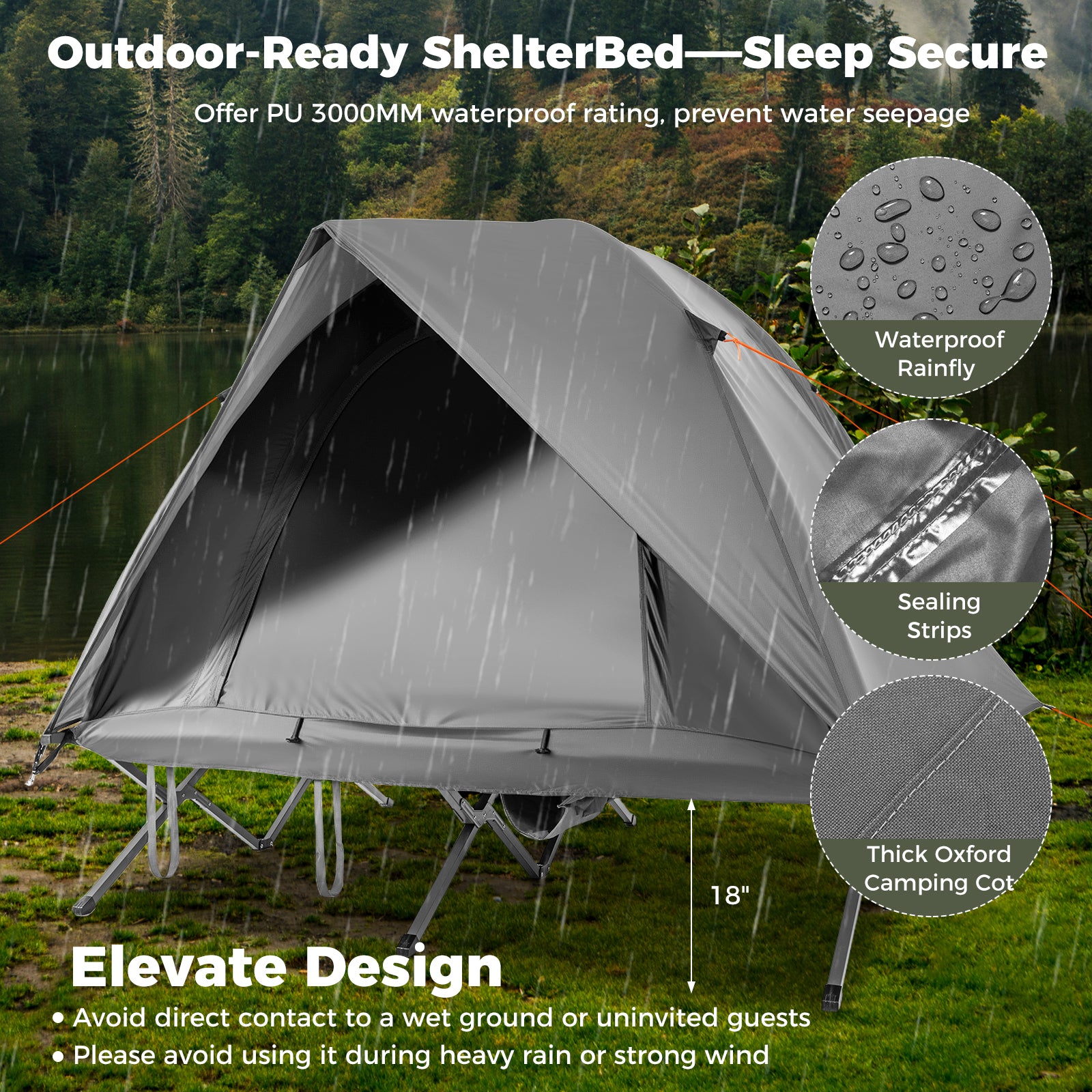 2-Person Camping Cot Tent Foldable Off-Ground Camping Combo for Adults-Grey, Gray Tents at Gallery Canada