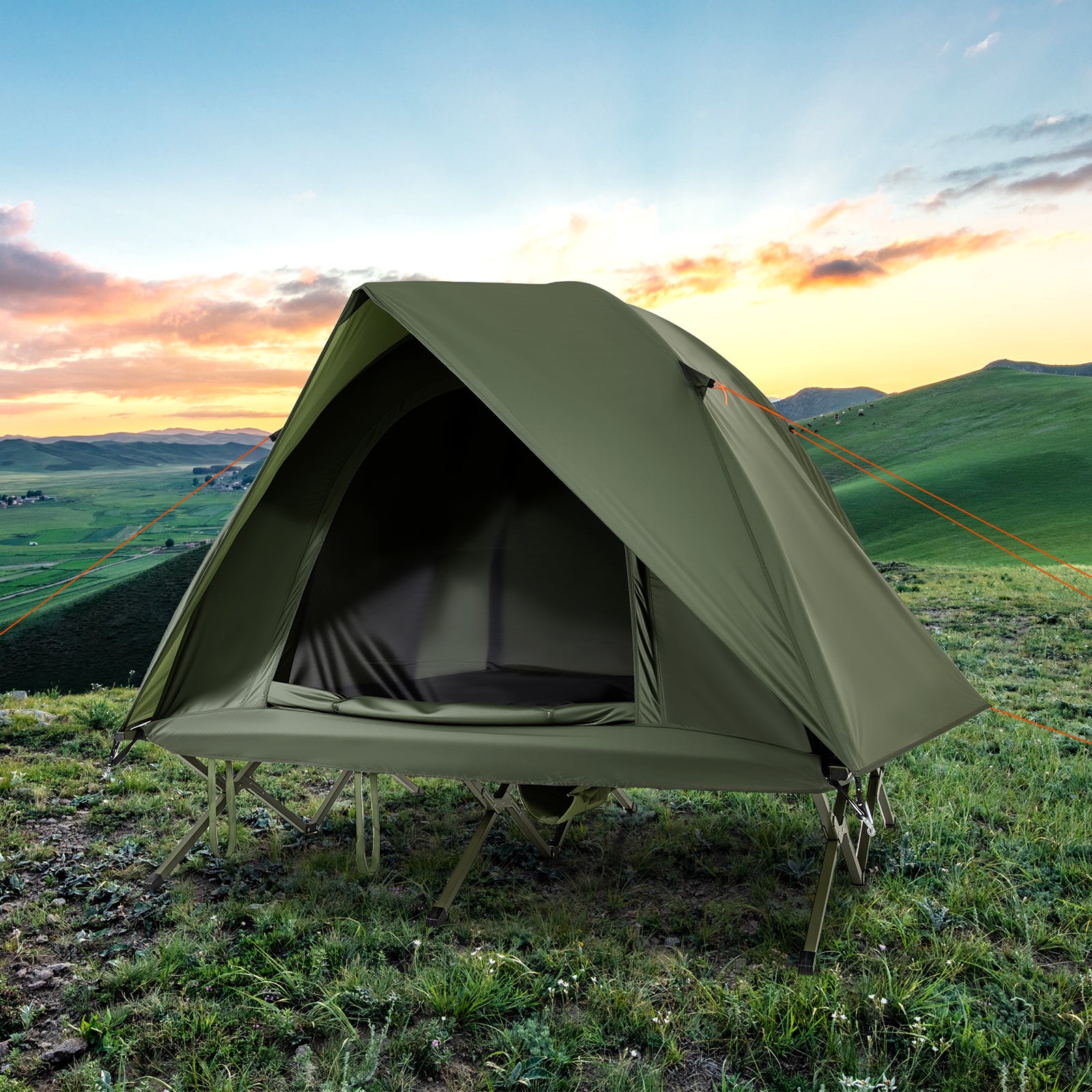2-Person Camping Cot Tent Foldable Off-Ground Camping Combo for Adults, Green Tents at Gallery Canada