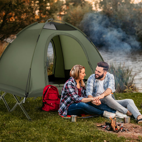2-Person Camping Cot Tent Foldable Off-Ground Camping Combo for Adults, Green