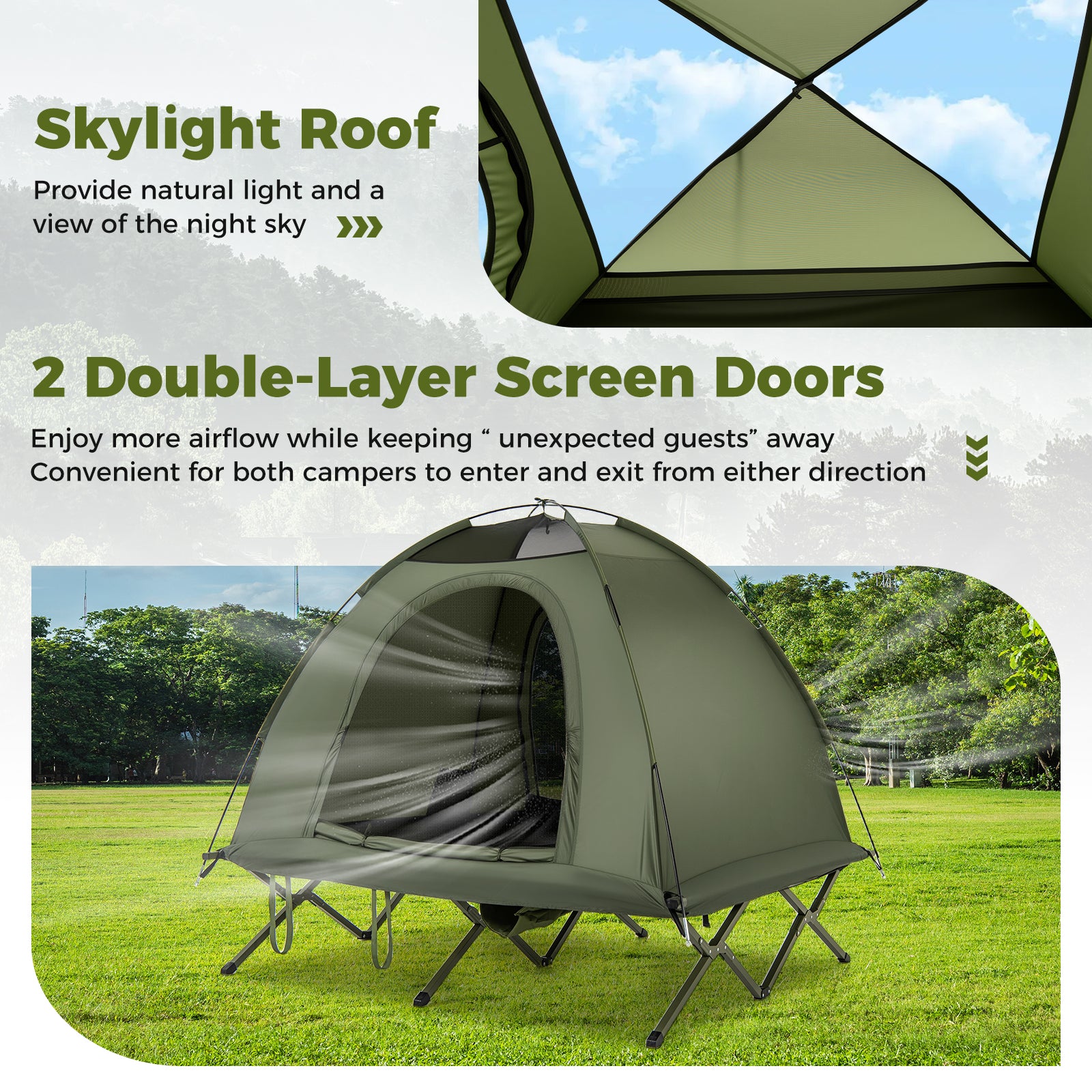 2-Person Camping Cot Tent Foldable Off-Ground Camping Combo for Adults, Green Tents at Gallery Canada