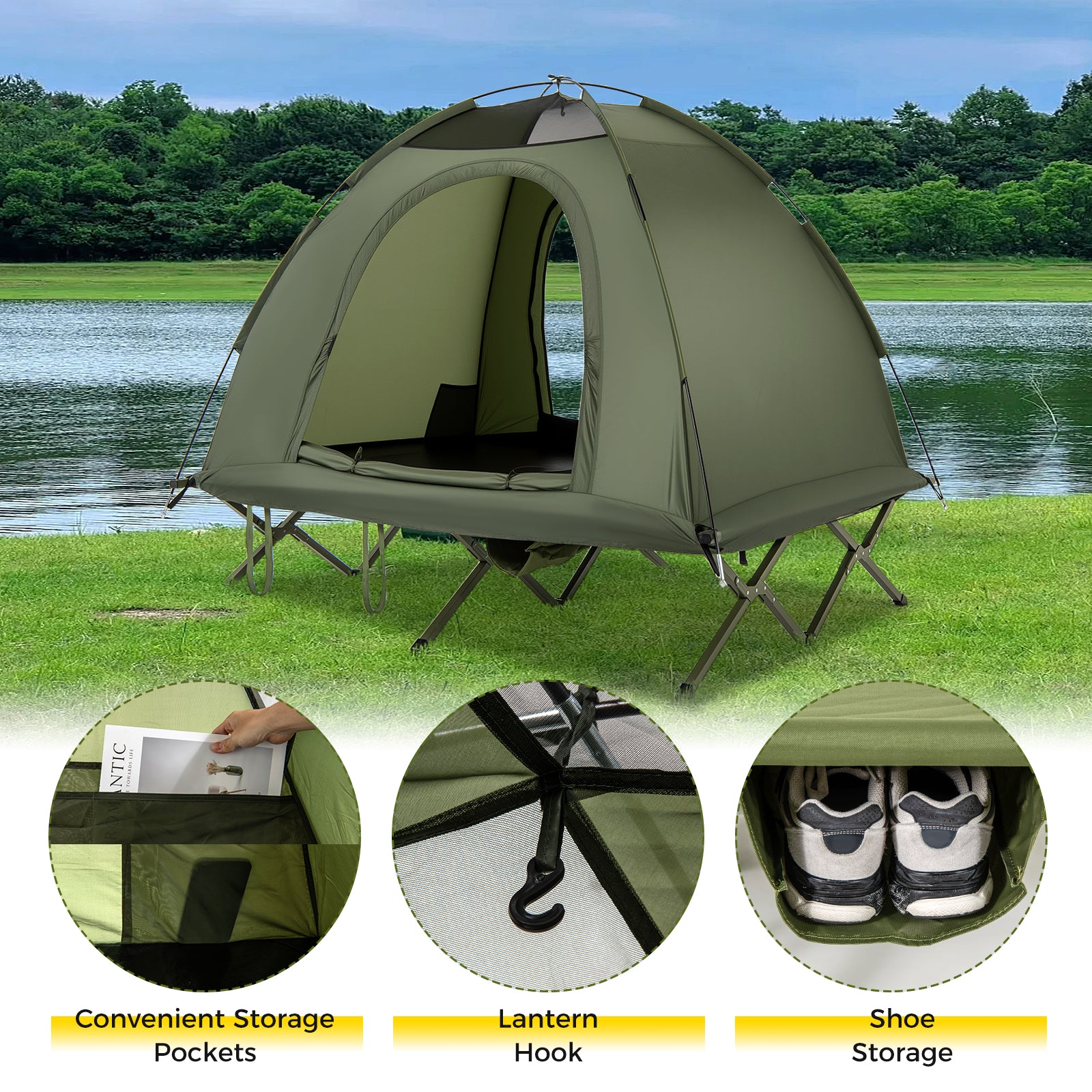 2-Person Camping Cot Tent Foldable Off-Ground Camping Combo for Adults, Green Tents at Gallery Canada