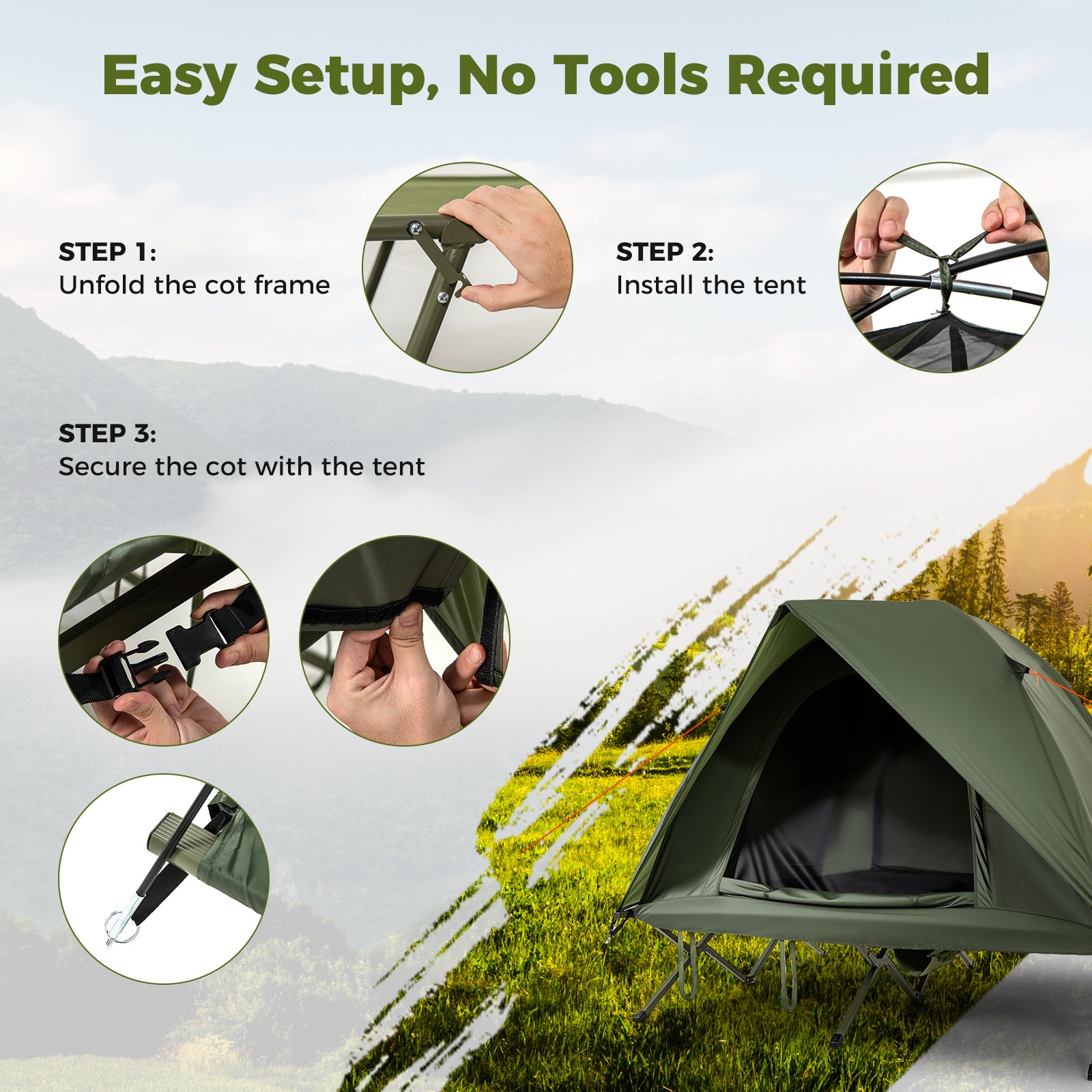 2-Person Camping Cot Tent Foldable Off-Ground Camping Combo for Adults, Green Tents at Gallery Canada
