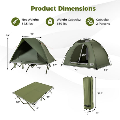 2-Person Camping Cot Tent Foldable Off-Ground Camping Combo for Adults, Green Tents at Gallery Canada