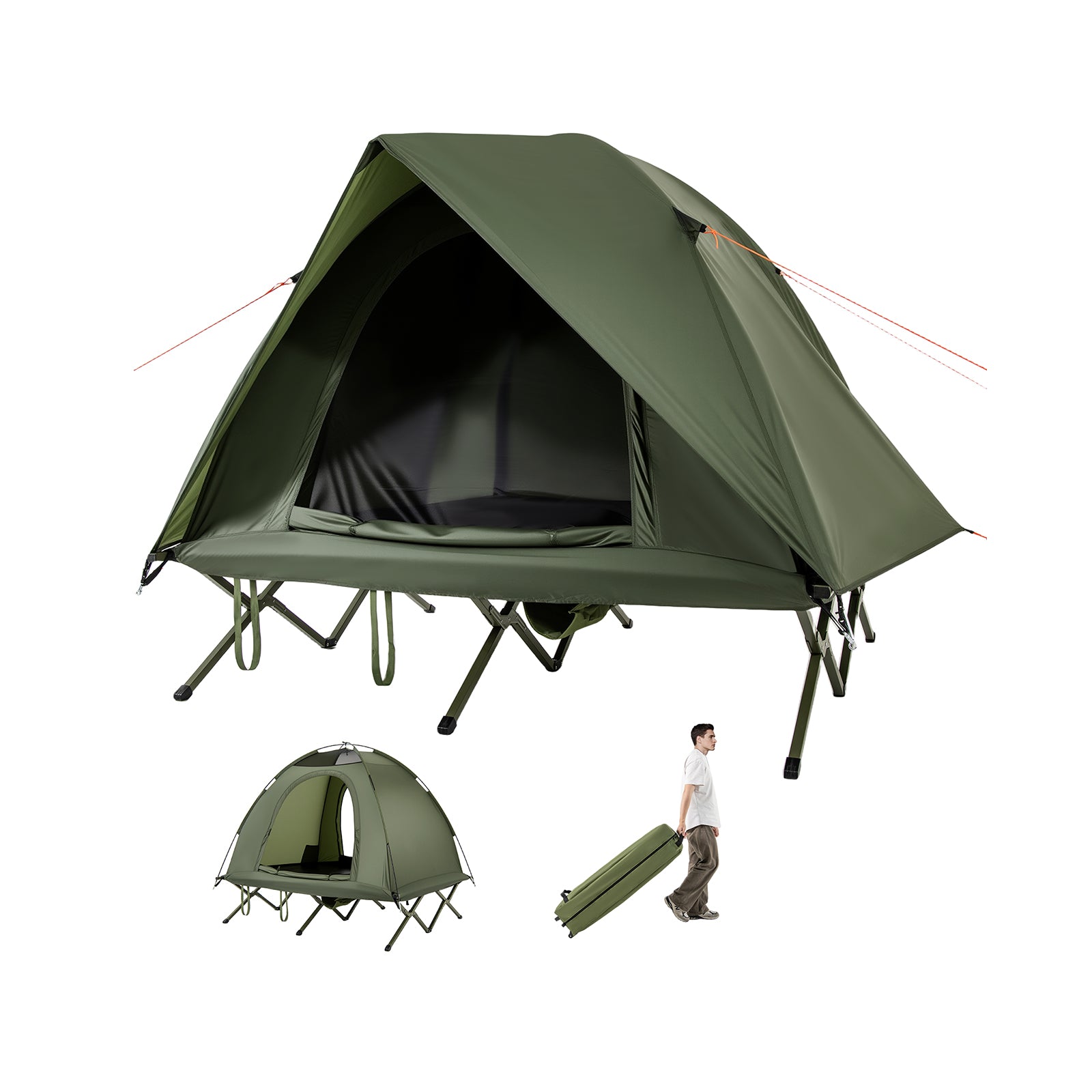 2-Person Camping Cot Tent, Foldable Off-Ground Combo, Green Tents Green at Gallery Canada