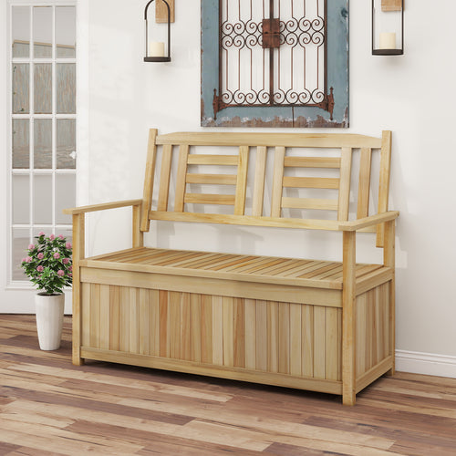 2-Person Garden Bench with 49 Gal Storage Bench and Backrest﻿, Natural