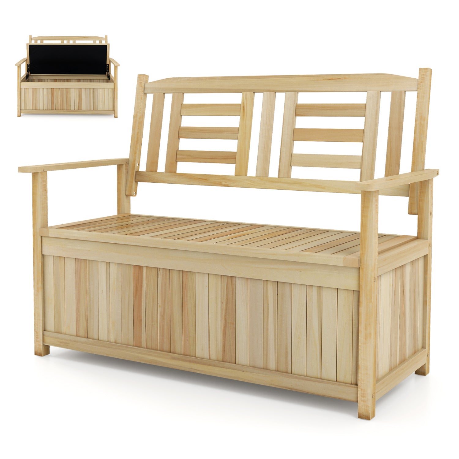 2-Person Garden Bench with 49 Gal Storage Bench and Backrest﻿, Natural Outdoor Benches at Gallery Canada