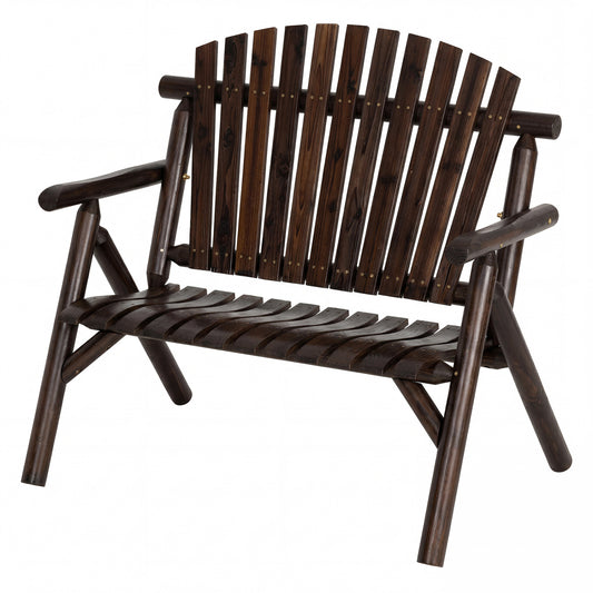 2-Person Log Wood Patio Bench, Slatted Backrest, Brown Outdoor Benches Brown at Gallery Canada