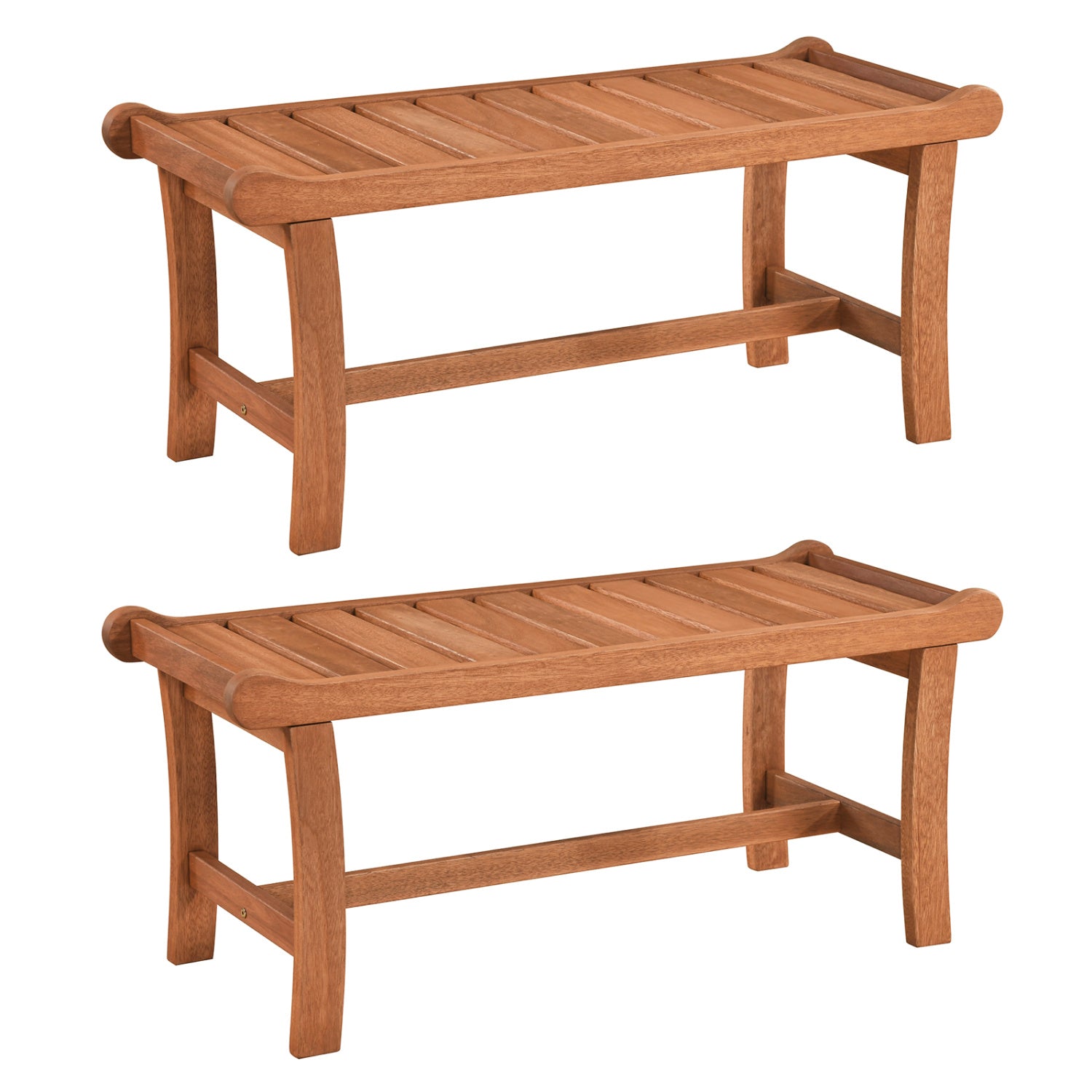 2-Person Outdoor Wood Bench with Slatted Seat and Raised Edges-Set of 2 Outdoor Benches at Gallery Canada