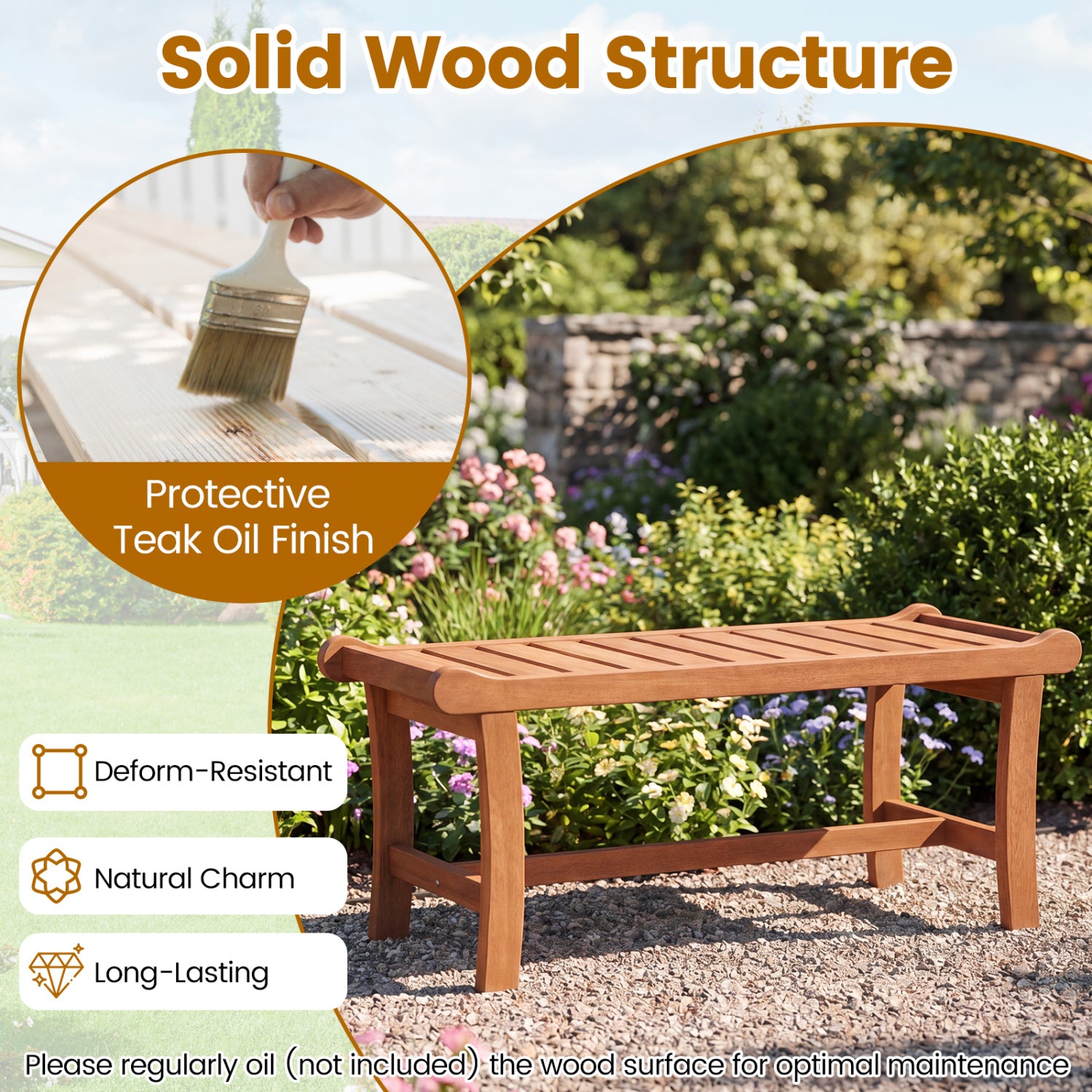 2-Person Outdoor Wood Bench with Slatted Seat and Raised Edges-1 Piece Outdoor Benches at Gallery Canada