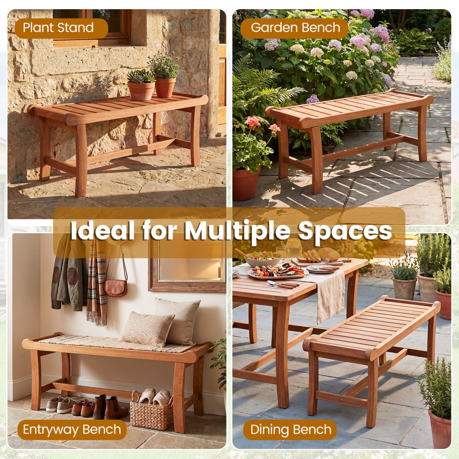 2-Person Outdoor Wood Bench with Slatted Seat and Raised Edges-1 Piece Outdoor Benches at Gallery Canada