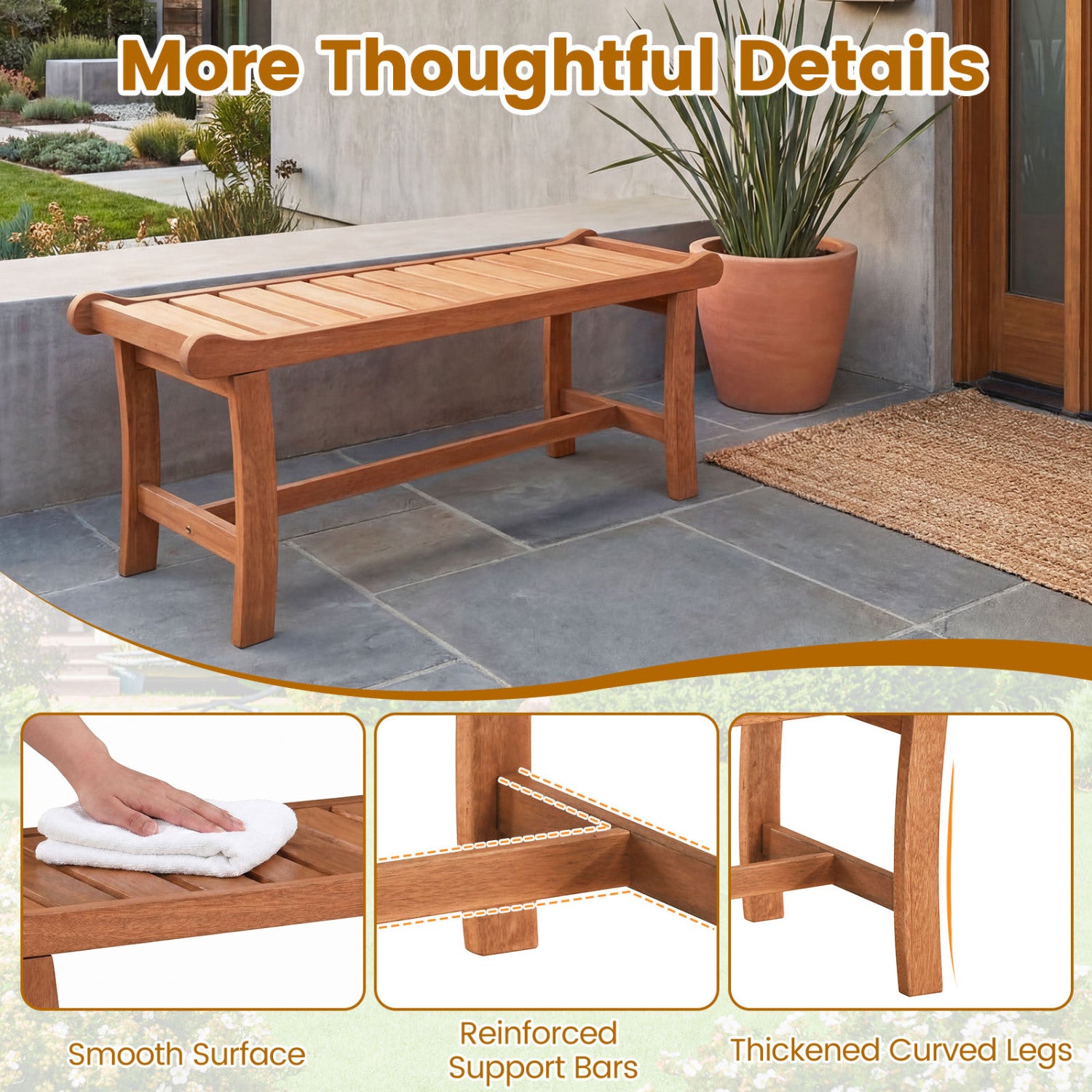 2-Person Outdoor Wood Bench with Slatted Seat and Raised Edges-1 Piece Outdoor Benches at Gallery Canada