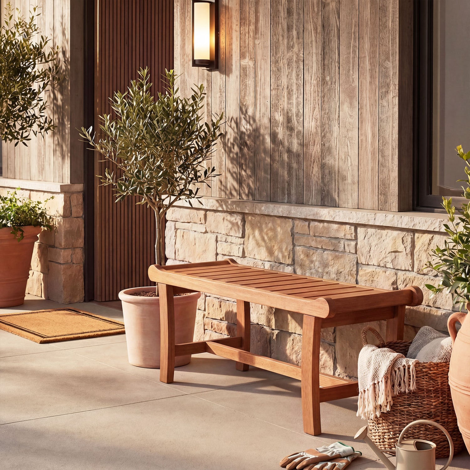 2-Person Outdoor Wood Bench with Slatted Seat and Raised Edges-1 Piece Outdoor Benches at Gallery Canada