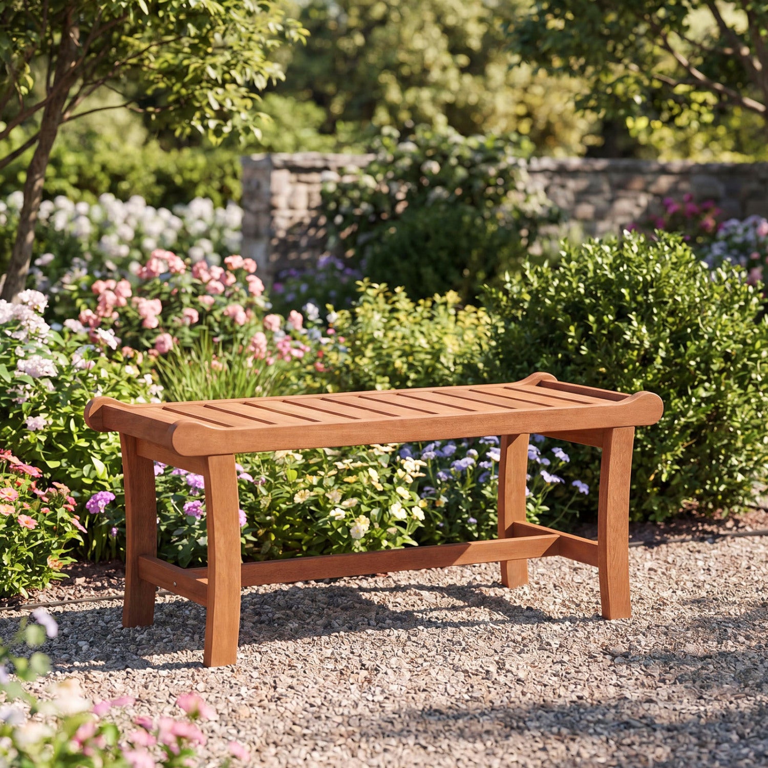 2-Person Outdoor Wood Bench with Slatted Seat and Raised Edges-1 Piece Outdoor Benches at Gallery Canada