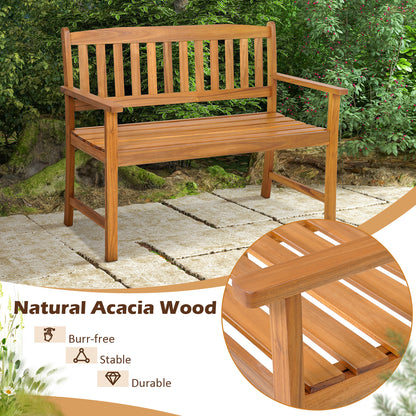 2-Person Patio Acacia Wood Bench with Backrest and Armrests, Natural Outdoor Benches at Gallery Canada