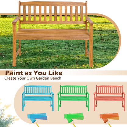 2-Person Patio Acacia Wood Bench with Backrest and Armrests, Natural Outdoor Benches at Gallery Canada