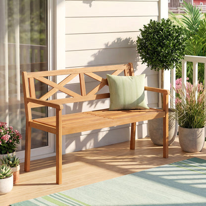 2-Person Patio Acacia Wood Chair with Armrests, Teak Outdoor Benches at Gallery Canada