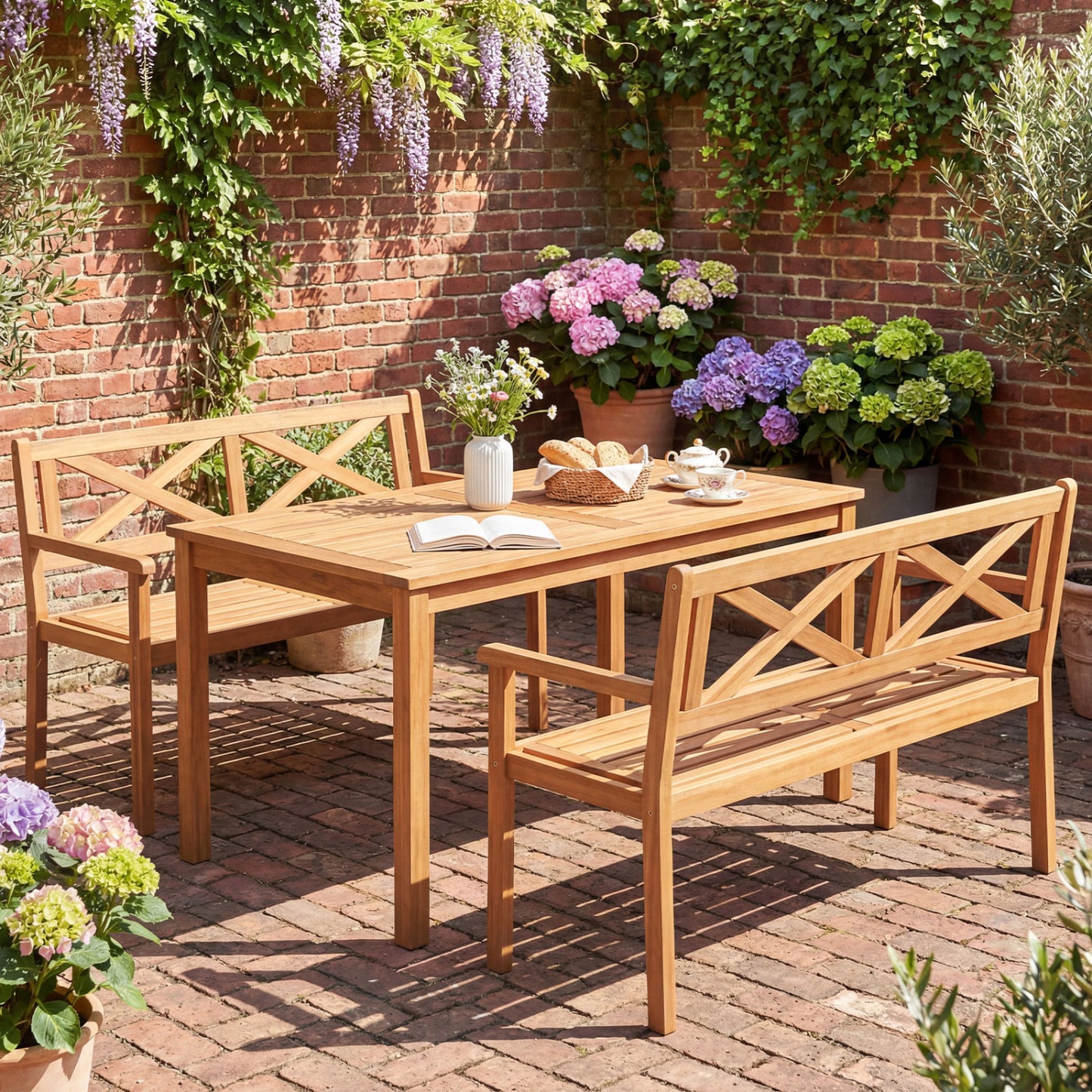 2-Person Patio Acacia Wood Chair with Armrests, Teak Outdoor Benches at Gallery Canada