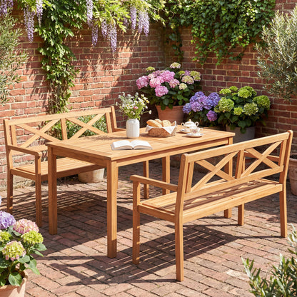 2-Person Patio Acacia Wood Chair with Armrests, Teak Outdoor Benches at Gallery Canada