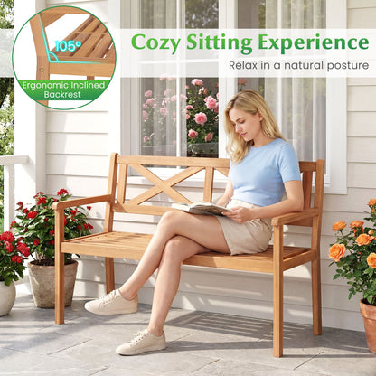 2-Person Patio Acacia Wood Chair with Armrests, Teak Outdoor Benches at Gallery Canada