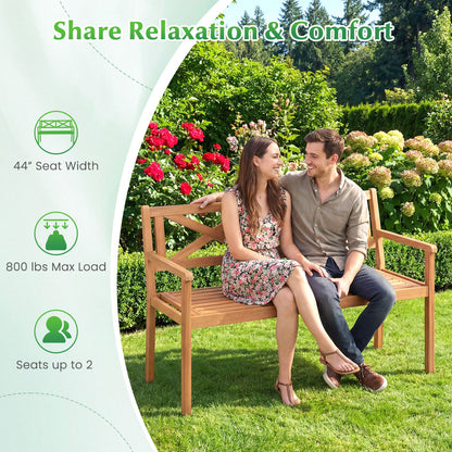 2-Person Patio Acacia Wood Chair with Armrests, Teak Outdoor Benches at Gallery Canada