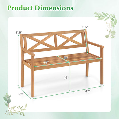 2-Person Patio Acacia Wood Chair with Armrests, Teak Outdoor Benches at Gallery Canada
