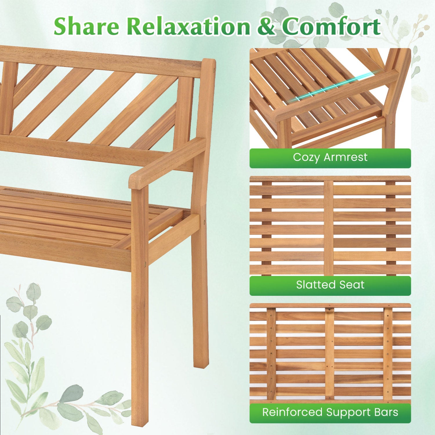 2-Person Patio Acacia Wood Garden Chair, Teak Outdoor Benches at Gallery Canada