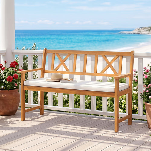2-Person Acacia Wood Garden Chair, Natural & White