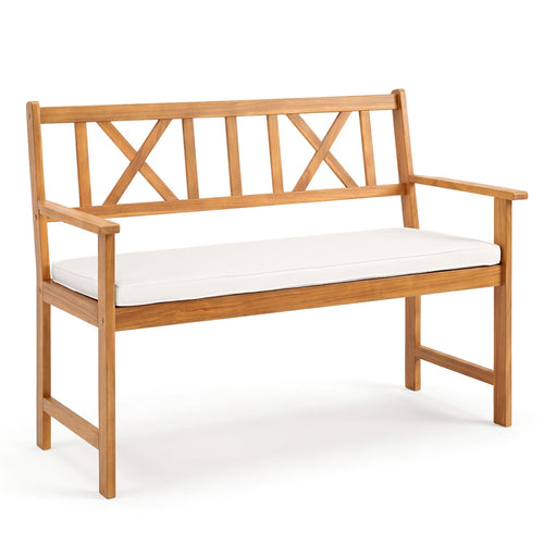 2-Person Acacia Wood Garden Chair, Natural & White