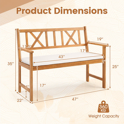 2-Person Acacia Wood Garden Chair, Natural & White