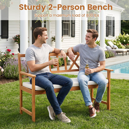 2-Person Acacia Wood Garden Chair, Natural & White