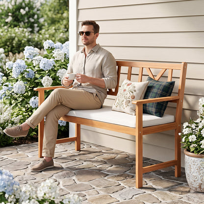 2-Person Acacia Wood Garden Chair, Natural & White