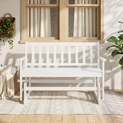 Chaise à bascule en bois d'acacia pour 2 personnes avec accoudoirs, blanc