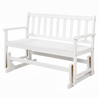 Chaise à bascule en bois d'acacia pour 2 personnes avec accoudoirs, blanc