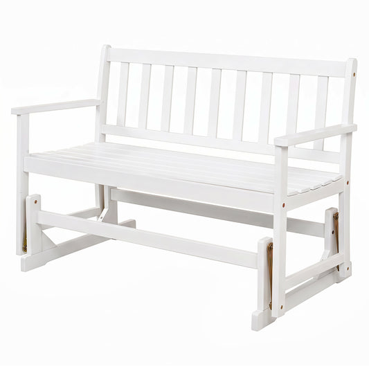 2-Person Acacia Wood Glider Chair with Armrests, White Outdoor Benches White at Gallery Canada
