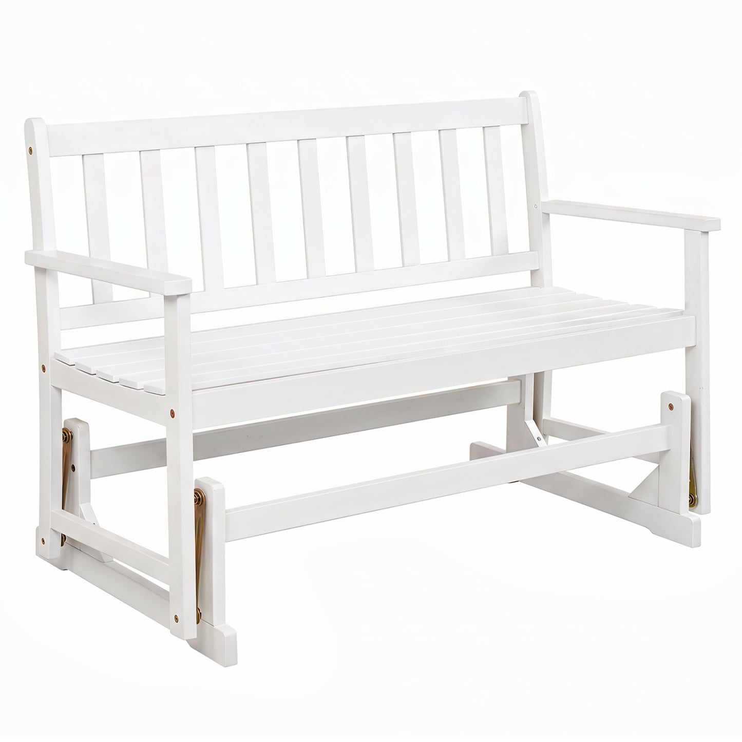 Chaise à bascule en bois d'acacia pour 2 personnes avec accoudoirs, blanc