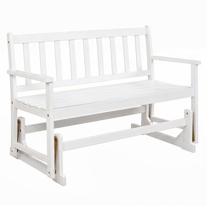 Chaise à bascule en bois d'acacia pour 2 personnes avec accoudoirs, blanc