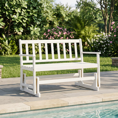 Chaise à bascule en bois d'acacia pour 2 personnes avec accoudoirs, blanc