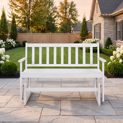 Chaise à bascule en bois d'acacia pour 2 personnes avec accoudoirs, blanc